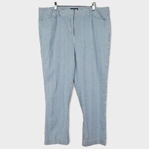 Lands End Pants Pinstripe Slim Leg Mid Rise Blue White Size 16